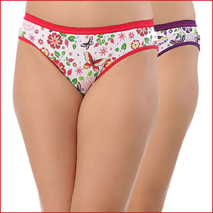 Deevaz Cotton Rich Mid Waist Butterfly Printed Hipster Panty Combo of 2 in Red & Purple Colour