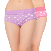 Load image into Gallery viewer, Deevaz Cotton Rich High Waist Heart Print Hipster Panty Combo of 2 in Pink &amp; Purple