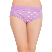 Load image into Gallery viewer, Deevaz Cotton Rich High Waist Heart Print Hipster Panty Combo of 2 in Yellow &amp; Purple