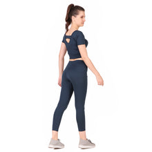 Load image into Gallery viewer, Deevaz Pair of  Comfort Fit Active Crop T-shirt &amp; Snug Fit Active Ankle-Length Tights in Navy Blue Colour.