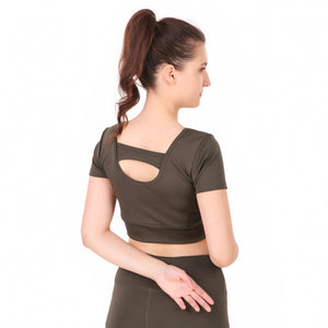 Deevaz Comfort Fit Active Crop T-shirt in Olive Green Colour.