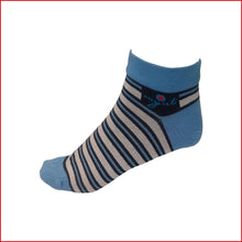 Load image into Gallery viewer, Blue - Grey Stripe Print Unisex Ankle Length Casual Socks Made Out Of Bamboo Threads. 
