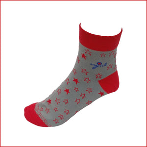 Red - Grey Printed Mid Length Women's Socks Made Out Of Bamboo Threads To Give Your Skin The Soft Touch. 
