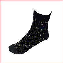 Load image into Gallery viewer, Black - Yellow Printed Mid Length Women&#39;s Socks Made Out Of Bamboo Threads To Give Your Skin The Soft Touch. 