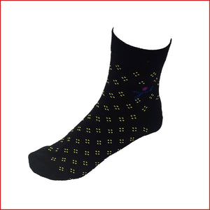 Black - Yellow Printed Mid Length Women's Socks Made Out Of Bamboo Threads To Give Your Skin The Soft Touch. 
