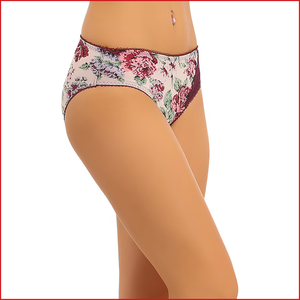 Deevaz Mid Waist Printed Bikini Panty With One Side Lace Panel in - Purple