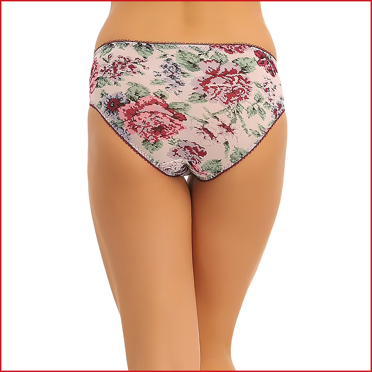 Deevaz Mid Waist Printed Bikini Panty With One Side Lace Panel in - Purple