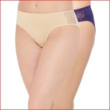 Load image into Gallery viewer, Deevaz Mid Waist Bikini Panty With 2 Side Lace- Combo of 2 in Skin &amp; Violet