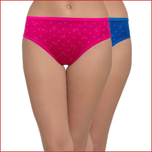 Load image into Gallery viewer, Cotton Mid Waist Printed Hipster Panty Combo of 2 in Blue and Magenta