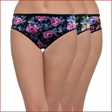 Load image into Gallery viewer, Deevaz Cotton Rich Mid Waist Rose Printed Hipster Panty Combo of 3