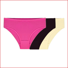 Load image into Gallery viewer, Deevaz Cotton Mid Waist Solid Hipster Panty Combo of 3- Hot pink, Black, Cream