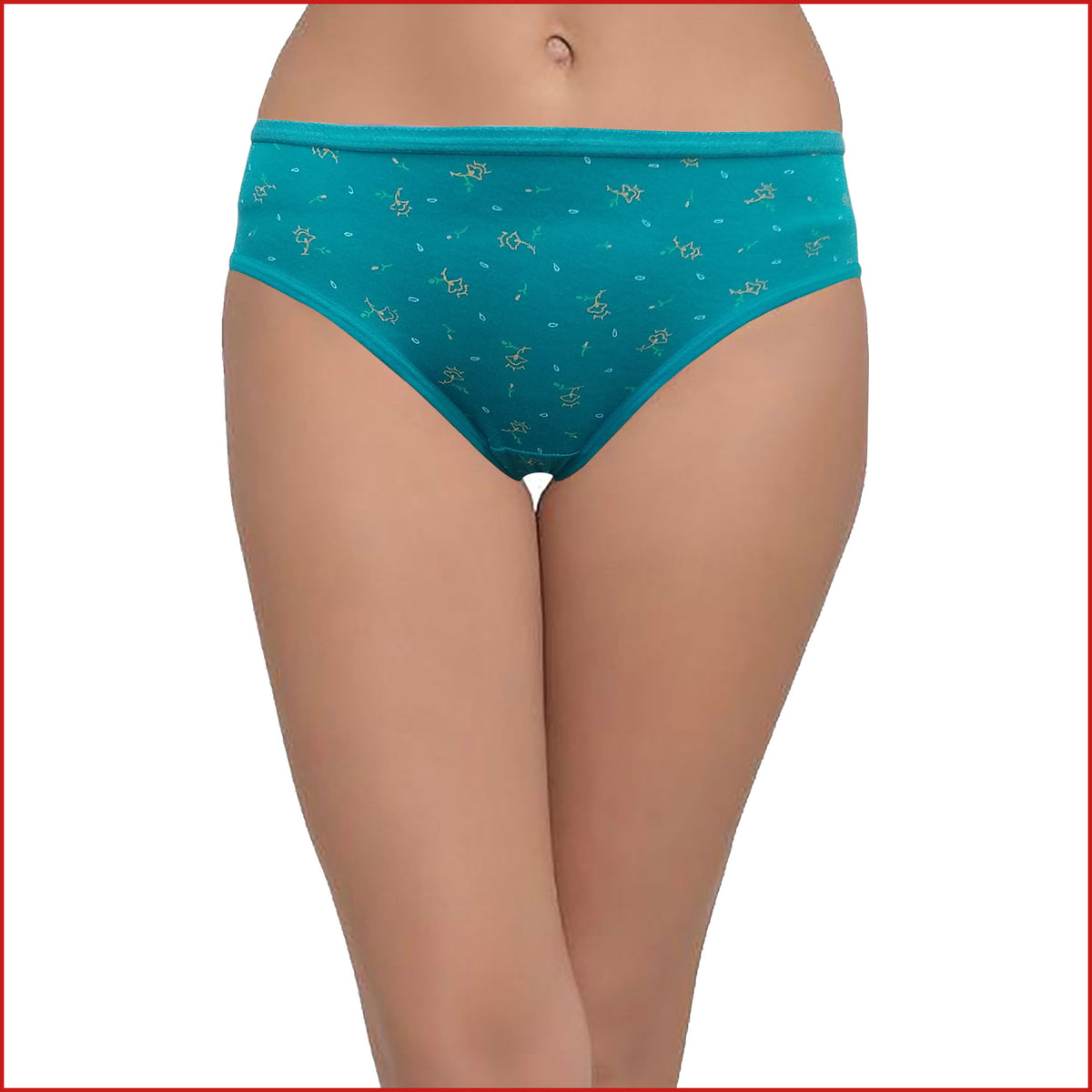 Cotton Mid Waist Printed Hipster Panty Combo of 2 in Green & Red