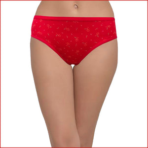 Cotton Mid Waist Printed Hipster Panty Combo of 2 in Green & Red