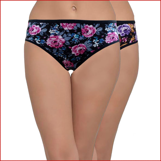 Deevaz Cotton Rich Mid Waist Rose Printed Hipster Panty Combo of 3