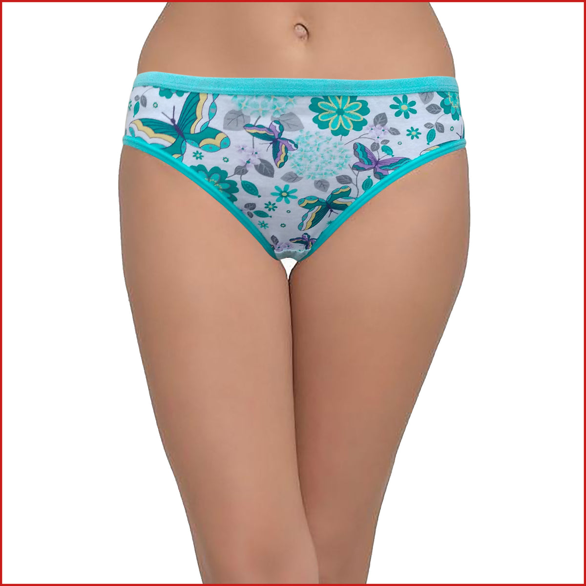 Deevaz Cotton Rich Mid Waist Butterfly Printed Hipster Panty Combo of 2 in Sea green Colour
