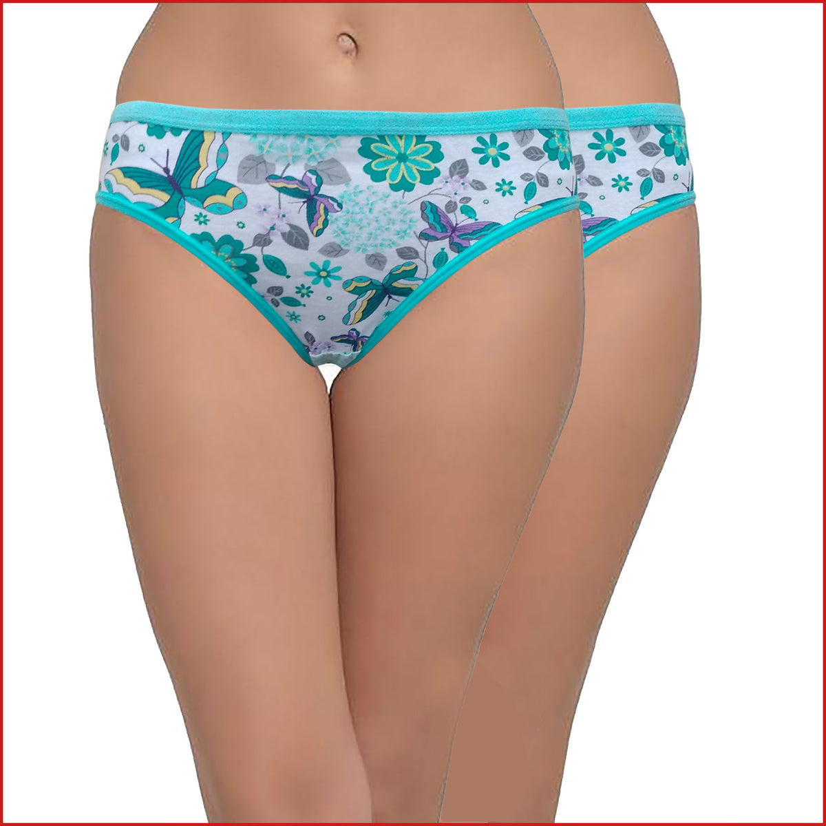 Deevaz Cotton Rich Mid Waist Butterfly Printed Hipster Panty Combo of 2 in Sea green Colour