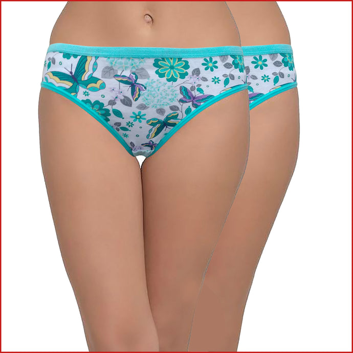 Deevaz Cotton Rich Mid Waist Butterfly Printed Hipster Panty Combo of 2 in Sea green Colour