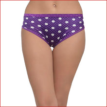 Load image into Gallery viewer, Deevaz Cotton Rich Mid Waist Printed Hipster Panty Combo of 3 in Pink, Blue &amp; Purple Colour.