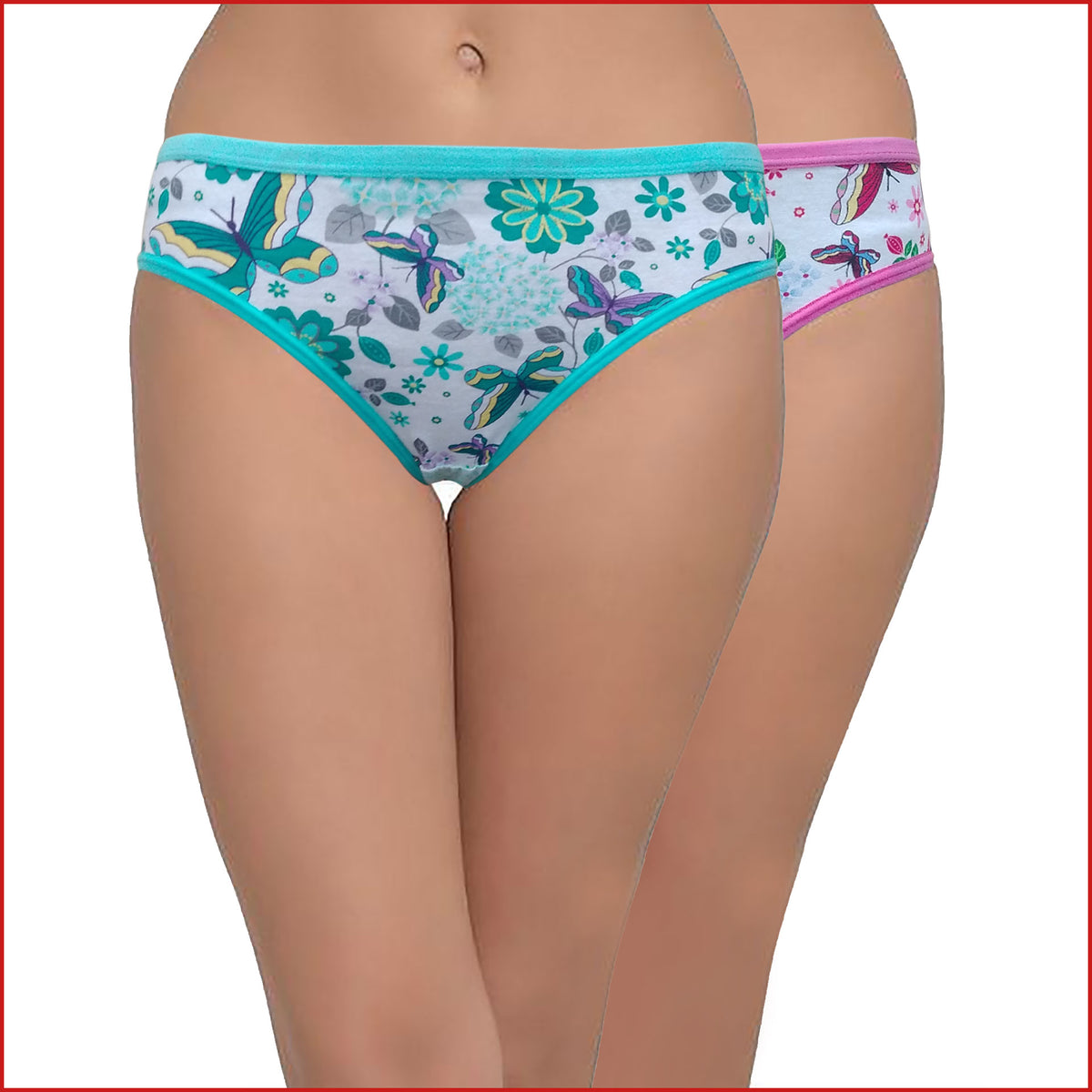 Deevaz Cotton Rich Mid Waist Butterfly Printed Hipster Panty Combo of 2 in Sea green & Pink Colour