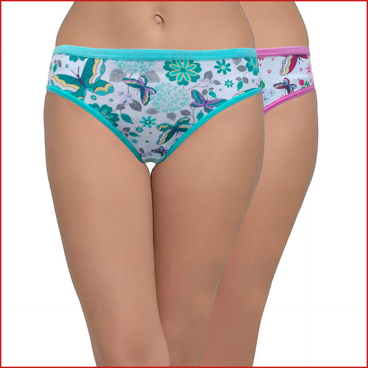 Deevaz Cotton Rich Mid Waist Butterfly Printed Hipster Panty Combo of 2 in Sea green & Pink Colour