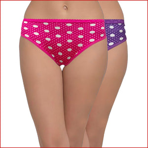 Deevaz Cotton Rich Mid Waist Hipster Polka Dot Printed Panty Combo of 2 in Pink and Purple
