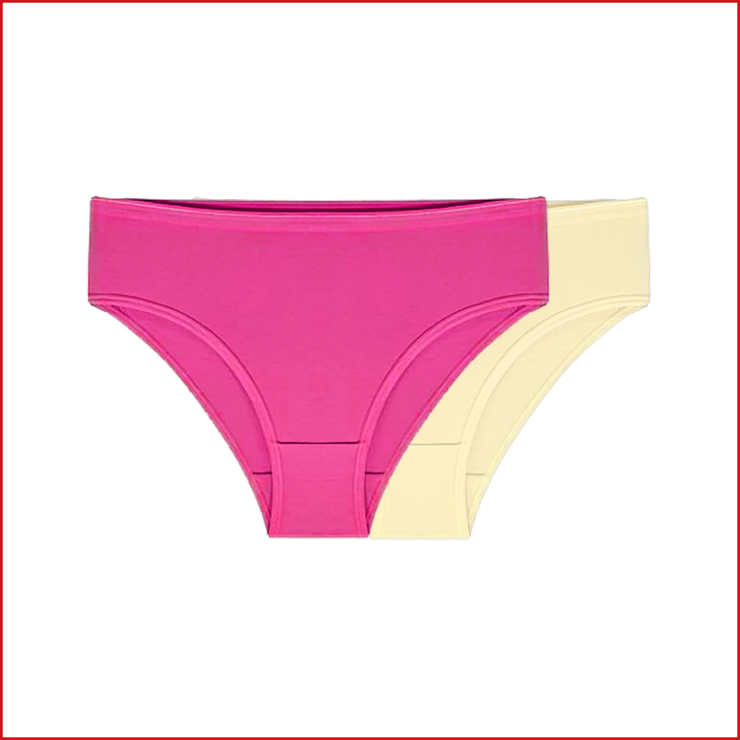 Deevaz Cotton Mid Waist Solid Hipster Panty Combo of 2- Hot pink, Cream Colour.