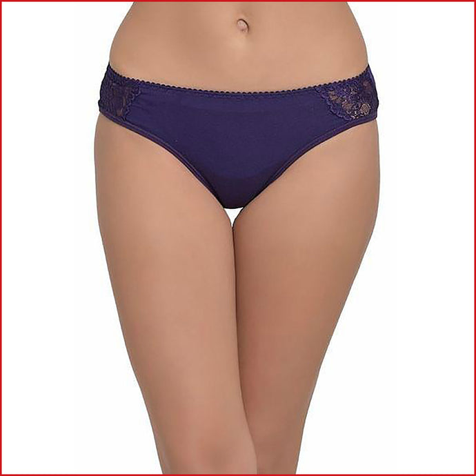 Deevaz Cotton Mid Waist Hipster Panty with 2 side Lace Panels in Violet