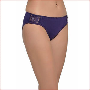 Deevaz Cotton Mid Waist Hipster Panty with 2 side Lace Panels in Violet
