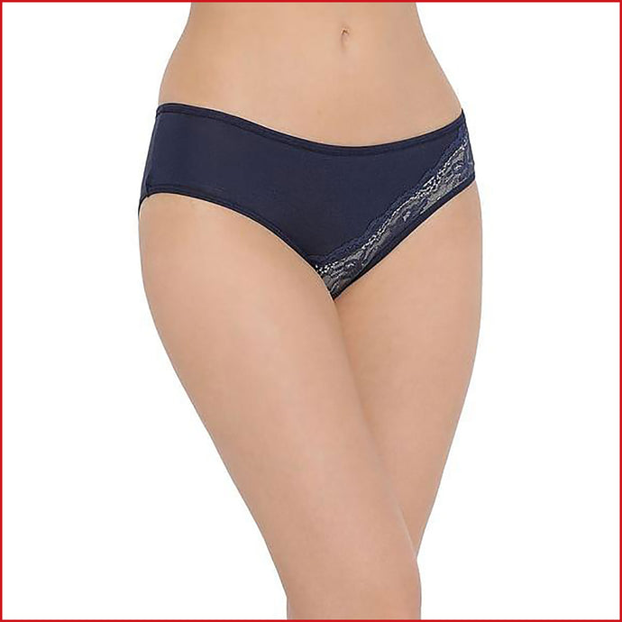 Deevaz Cotton Rich Mid Waist Hipster Panty with Side Lace Panel detail in Navy blue