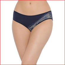 Load image into Gallery viewer, Deevaz Cotton Rich Mid Waist Hipster Panty with Side Lace Panel detail in Navy blue