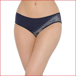 Deevaz Cotton Rich Mid Waist Hipster Panty with Side Lace Panel detail in Navy blue