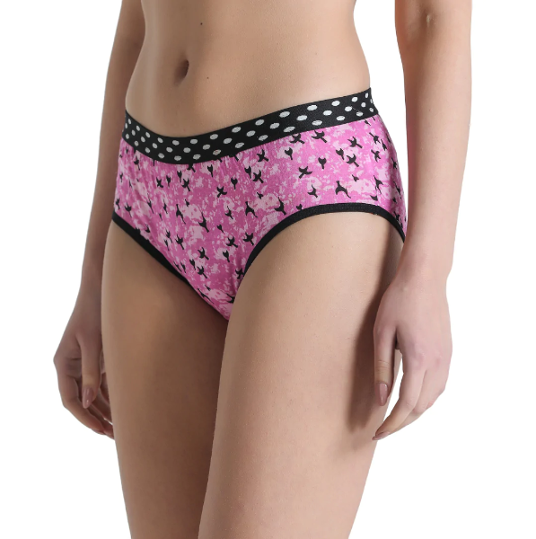 Deevaz Cotton Rich Mid Waist Bird Printed Hipster Panty In Light Pink Colour.