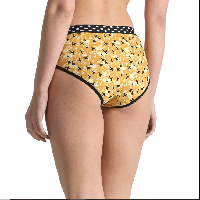 Deevaz Cotton Rich Mid Waist Bird Printed Hipster Panty in Mud Yellow Colour.