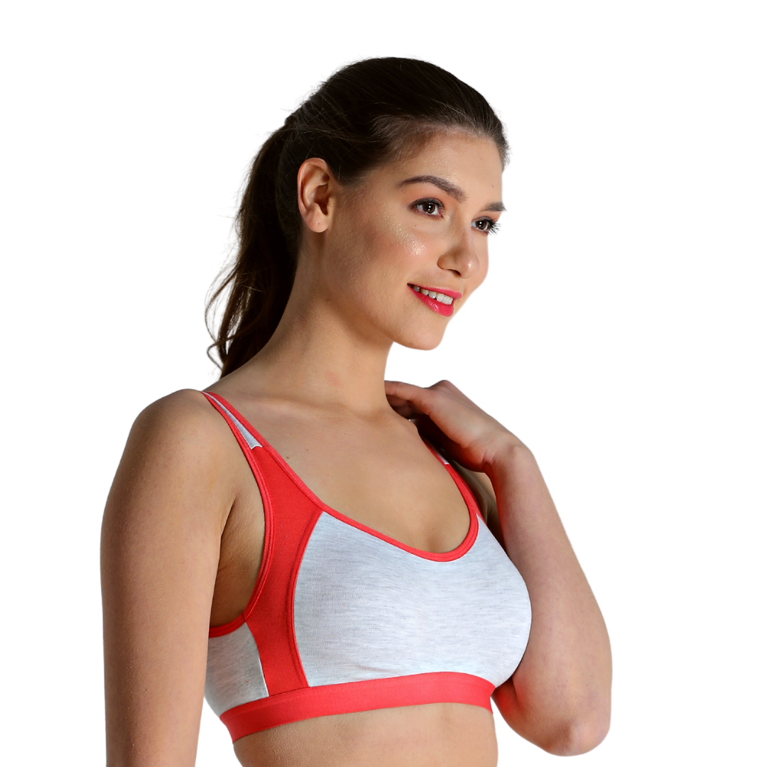 Deevaz Combo of 2 Non-Padded Cotton Rich Sports Bra In Burgundy & Orange Melange Colour Detailing.