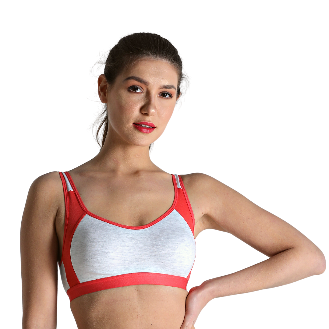 Deevaz Combo of 2 Non-Padded Cotton Rich Sports Bra In Burgundy & Orange Melange Colour Detailing.