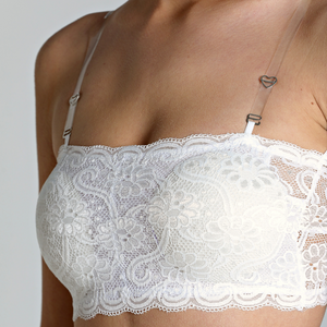 Deevaz White Padded Tube Bra In Poly-Lace Fabric With Removable Transparent Straps.