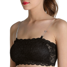 Load image into Gallery viewer, Deevaz Black Padded Tube Bra In Poly-Lace Fabric With Removable Transparent Straps.