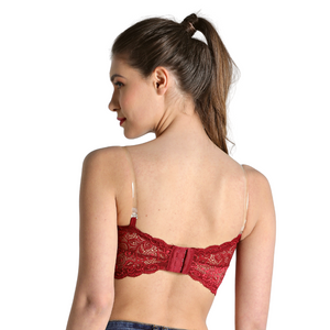 Deevaz Maroon Padded Tube Bra In Poly-Lace Fabric With Removable Transparent Straps.