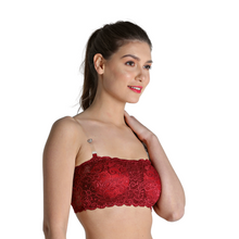 Load image into Gallery viewer, Deevaz Maroon Padded Tube Bra In Poly-Lace Fabric With Removable Transparent Straps.