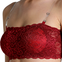 Load image into Gallery viewer, Deevaz Maroon Padded Tube Bra In Poly-Lace Fabric With Removable Transparent Straps.