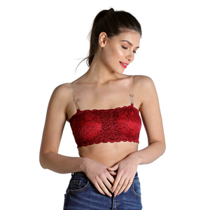 Deevaz Combo Of 3 Padded Tube Bra In Maroon, Skin & White Poly-Lace Fabric With Removable Transparent Straps.