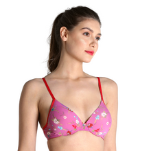 Load image into Gallery viewer, Deevaz Combo of 2 Padded Printed Non-Wired Push Up Bra in Blue Polka Dot &amp; Floral Pink