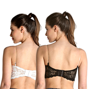 Deevaz Combo Of 2 Padded Tube Bra In Black & White Poly-Lace Fabric With Removable Transparent Straps.