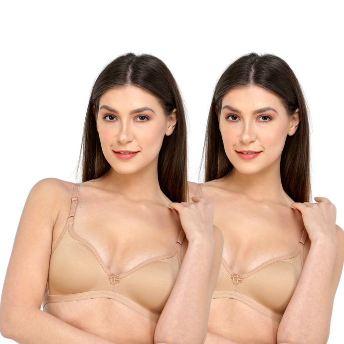 Deevaz Combo of 2 Solid Plain Spacer Cup Full Coverage Bra in Nude Colour