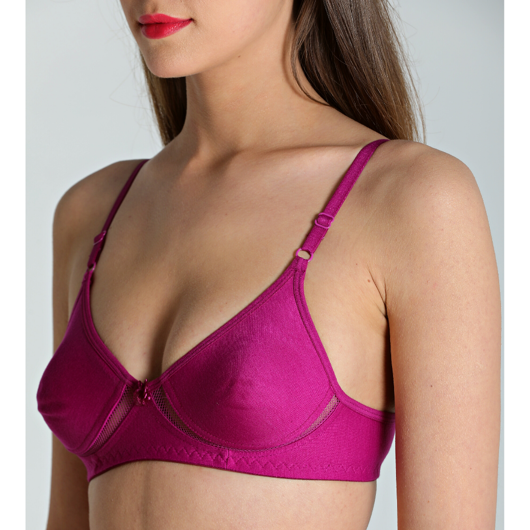 Deevaz Purple Breathable Cotton Solid T-Shirt Bra with Mesh detailing for Everyday basics.