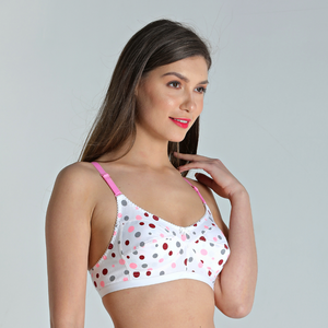 Deevaz Combo of 2 Everyday Non Padded Non-Wired Cotton Rich Bra In Printed Polka Dot Purple-Baby Pink Colour