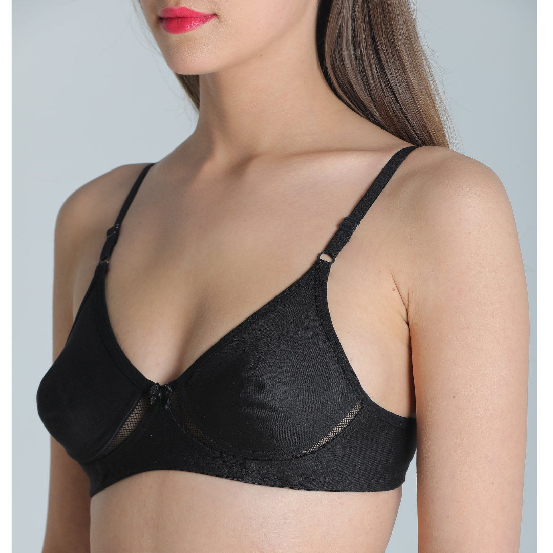 Deevaz Combo of 2 ( Black-Red ) Breathable cotton Solid T-Shirt Bra With Mesh Detailing For Everyday Basics.