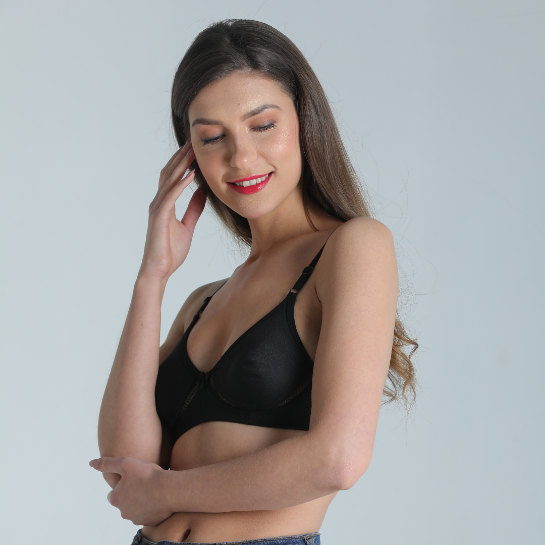 Deevaz Combo of 2 ( Black-Purple ) Breathable cotton Solid T-Shirt Bra With Mesh Detailing For Everyday Basics.