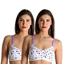 Load image into Gallery viewer, Deevaz Combo of 2 Everyday Non Padded Non-Wired Cotton Rich Bra In Printed Polka Dot Purple Colour