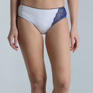 Deevaz Spandex Lycra Polka dot Hipster Panty with side Lace Panels in Greyish Blue Colour.